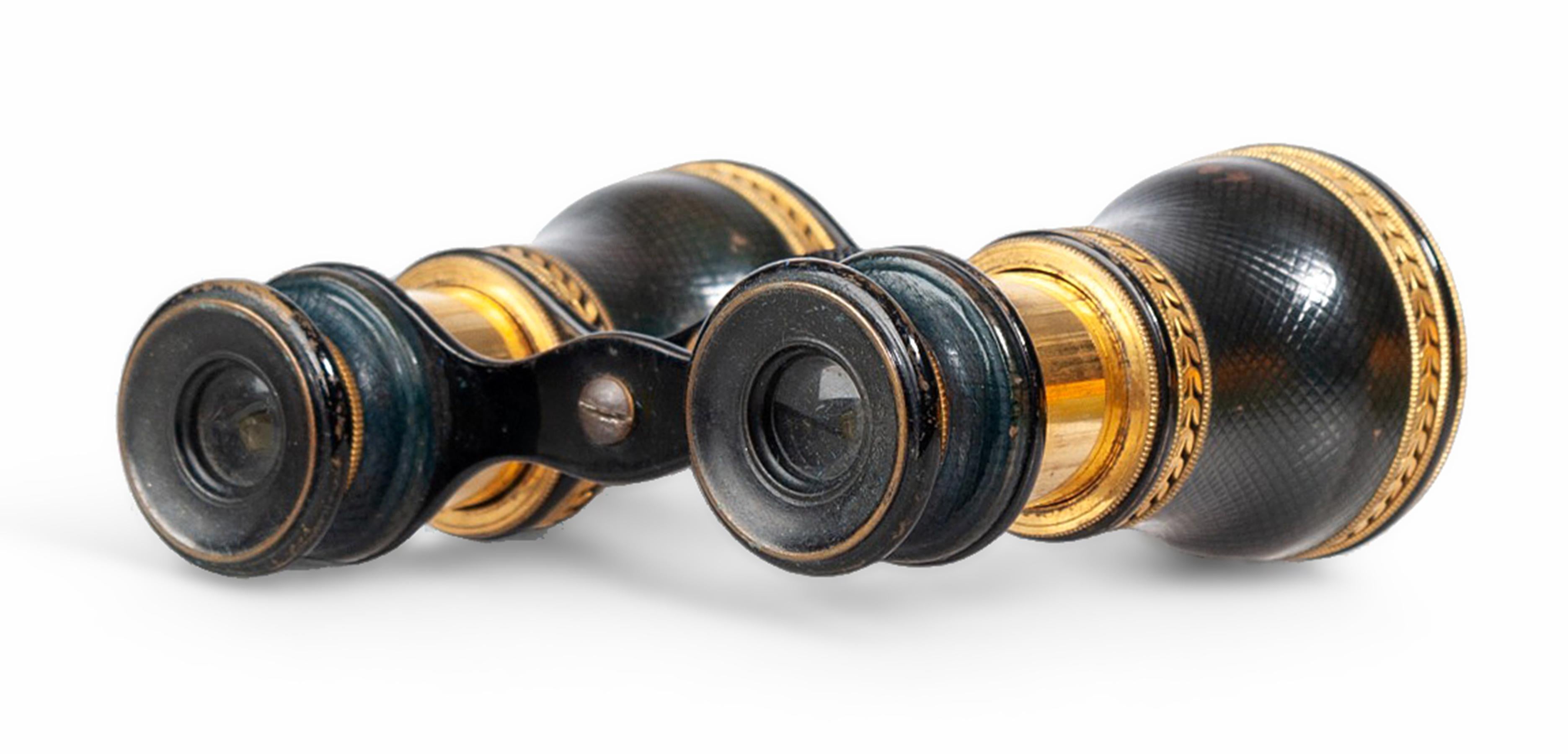 Binocolo in ottone stile Art Nouveau Lemaire del 1910 e custodia in pelle, Francia in vendita 2