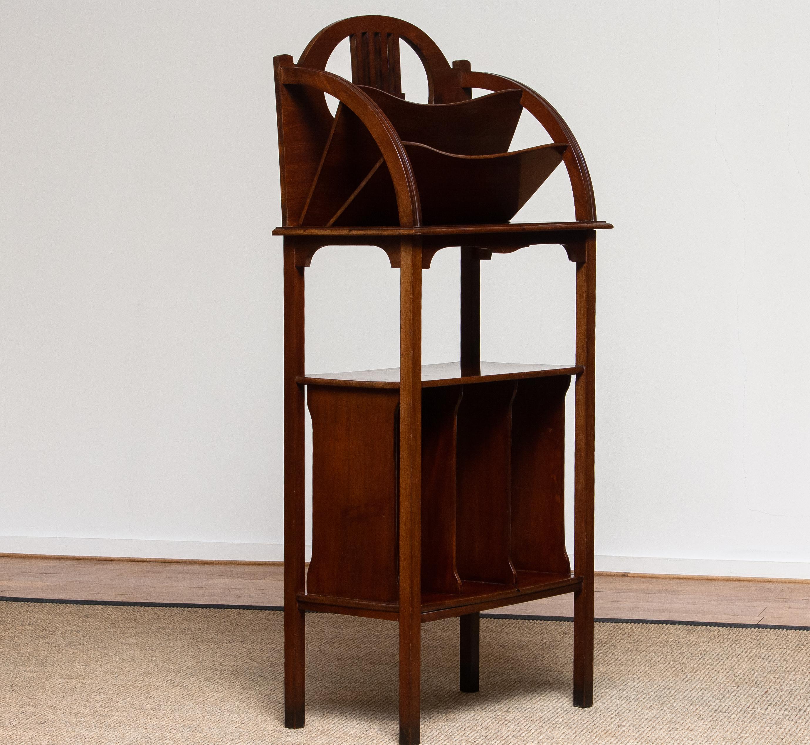Art Deco 1910s Art Nouveau Mahogany Magazine / Newspaper Rack, Sweden For Sale