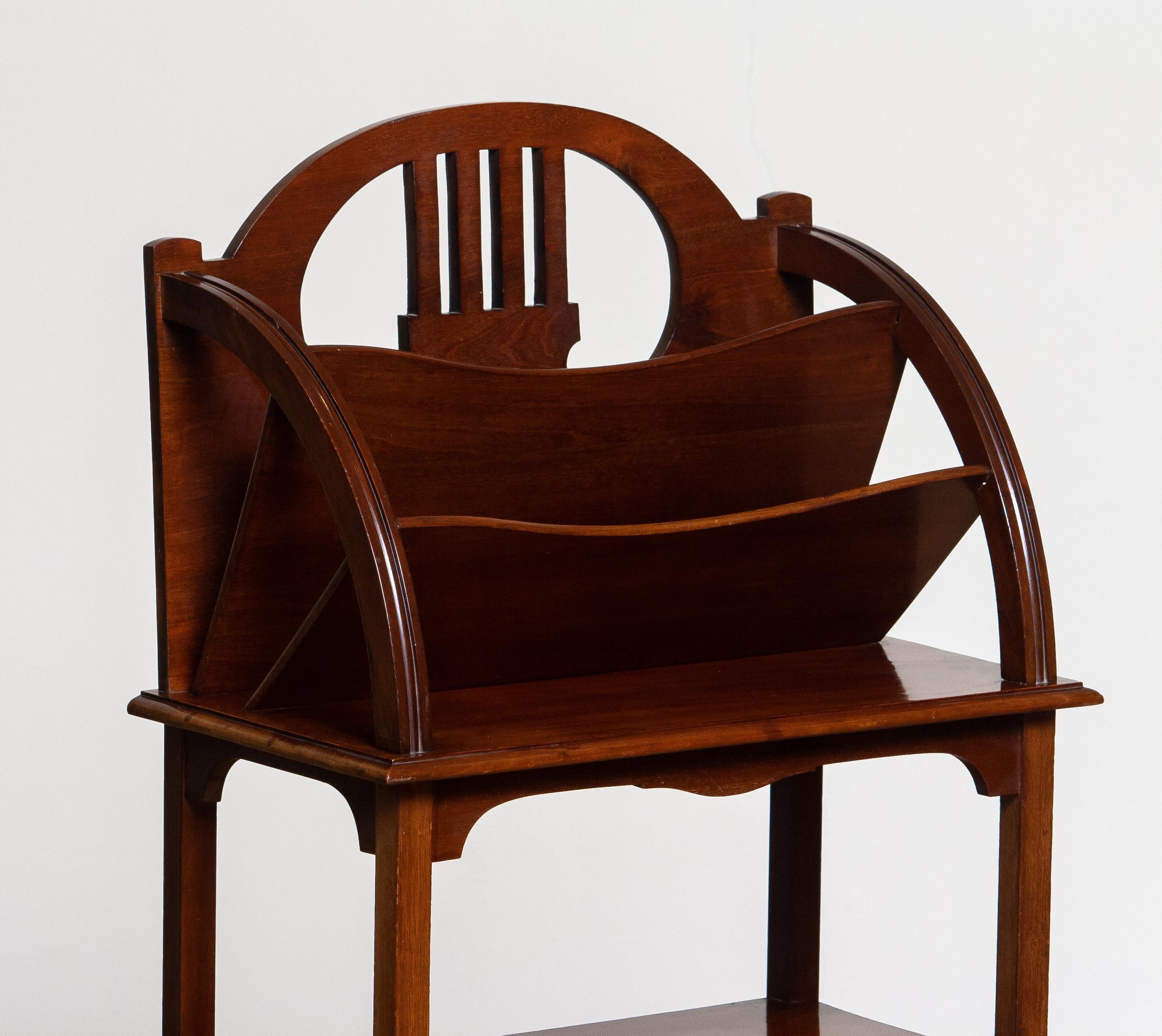 Swedish 1910s Art Nouveau Mahogany Magazine / Newspaper Rack, Sweden For Sale