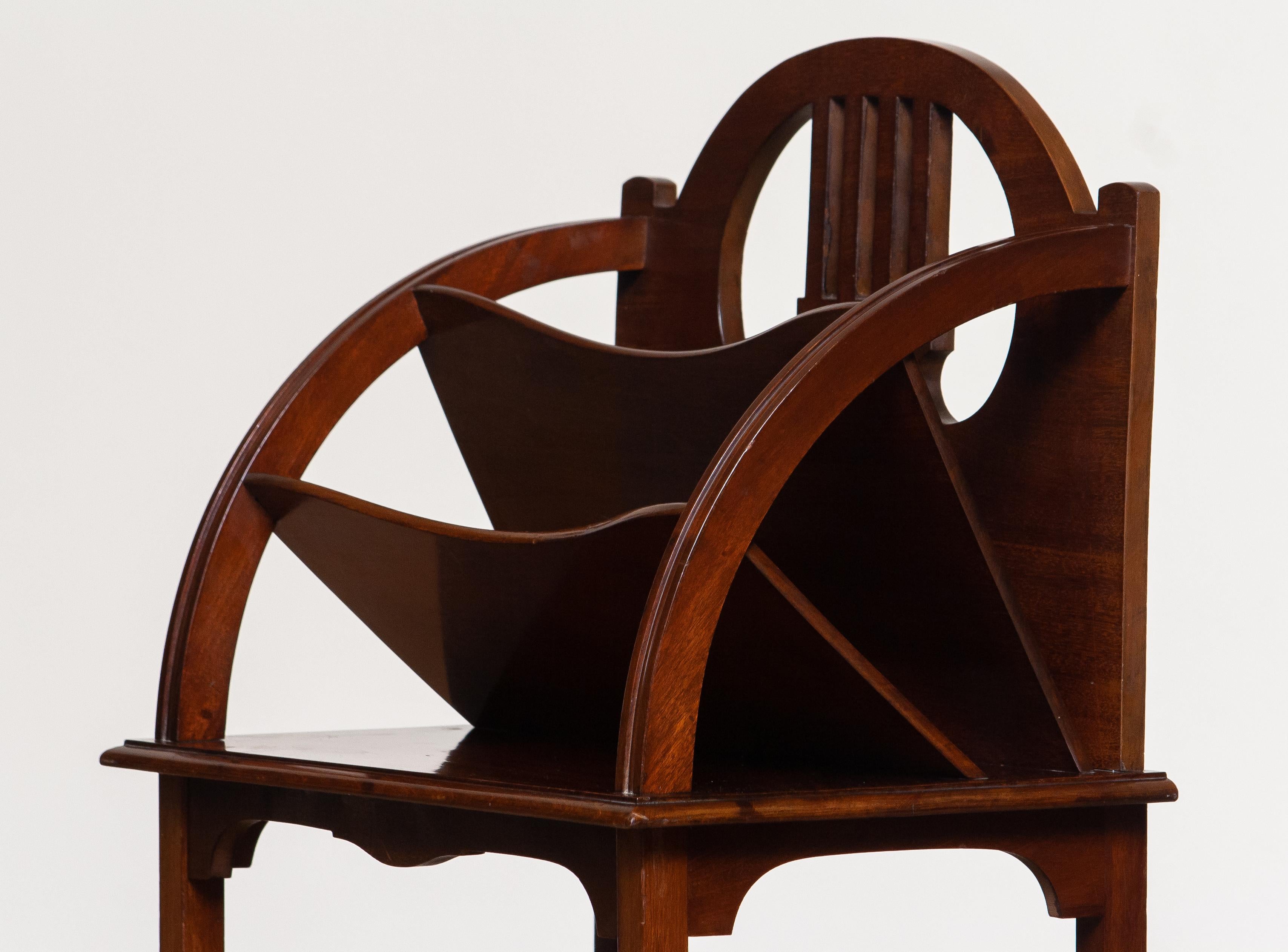 Early 20th Century 1910s Art Nouveau Mahogany Magazine / Newspaper Rack, Sweden For Sale