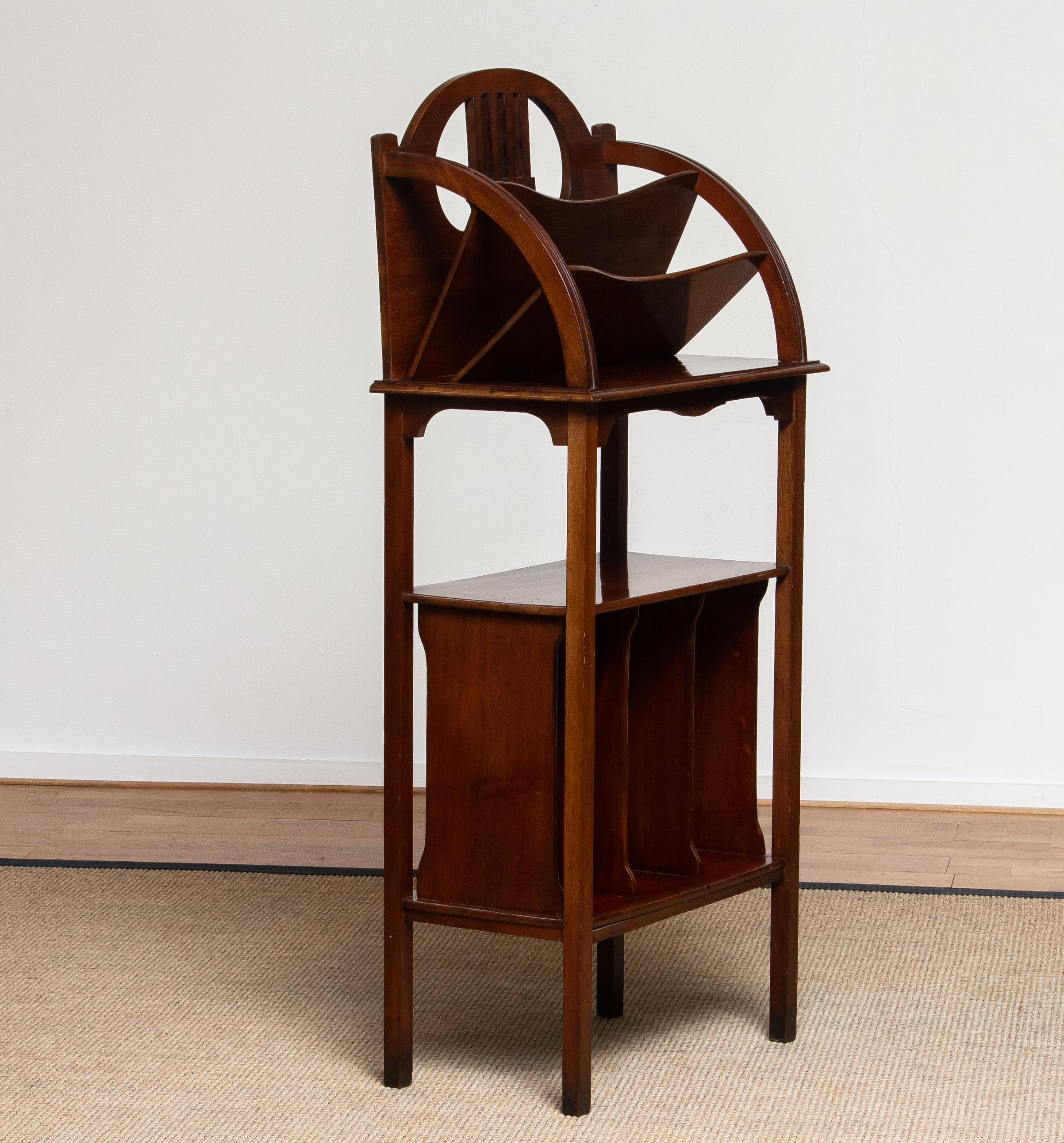 1910s Art Nouveau Mahogany Magazine / Newspaper Rack, Sweden For Sale 1