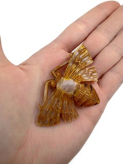 1910s Art Nouveau Philippe Lucas Signed Carved Moth Insect Pin Brooch