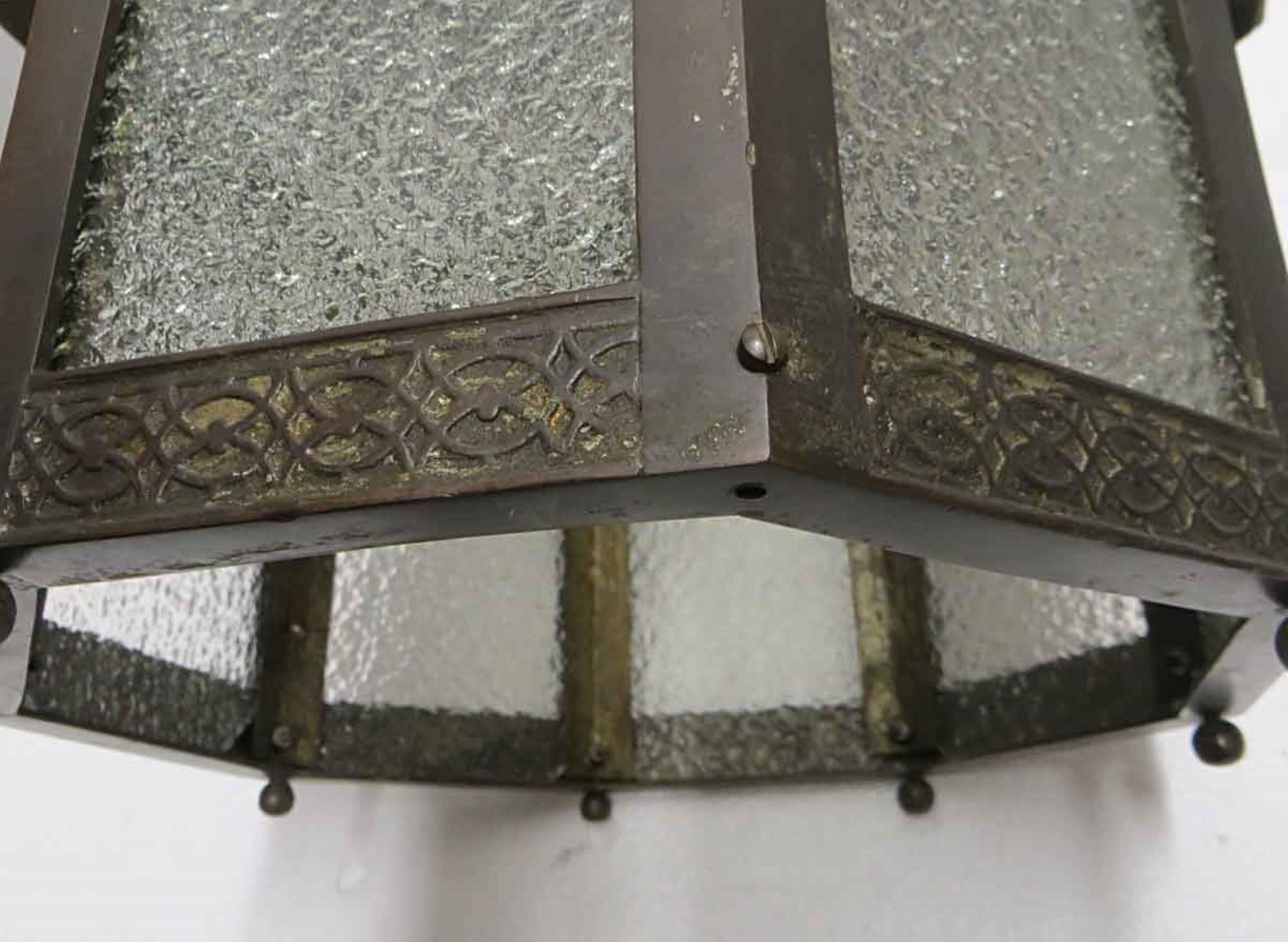 Early 20th Century 1910s Arts & Crafts Copper Foyer Pendant Lantern with Textured Glass