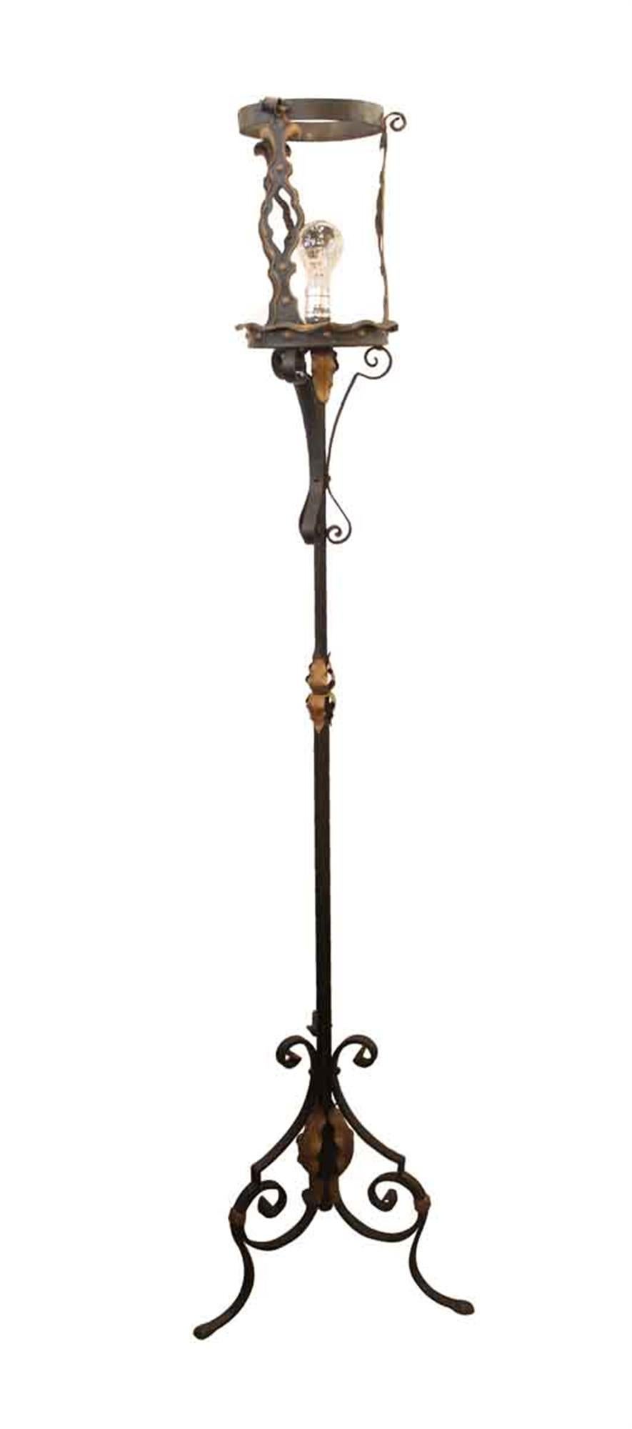 Arts and Crafts 1910s Arts & Crafts Hammered and Pinned Wrought Iron Floor Lamp with Mica Shade