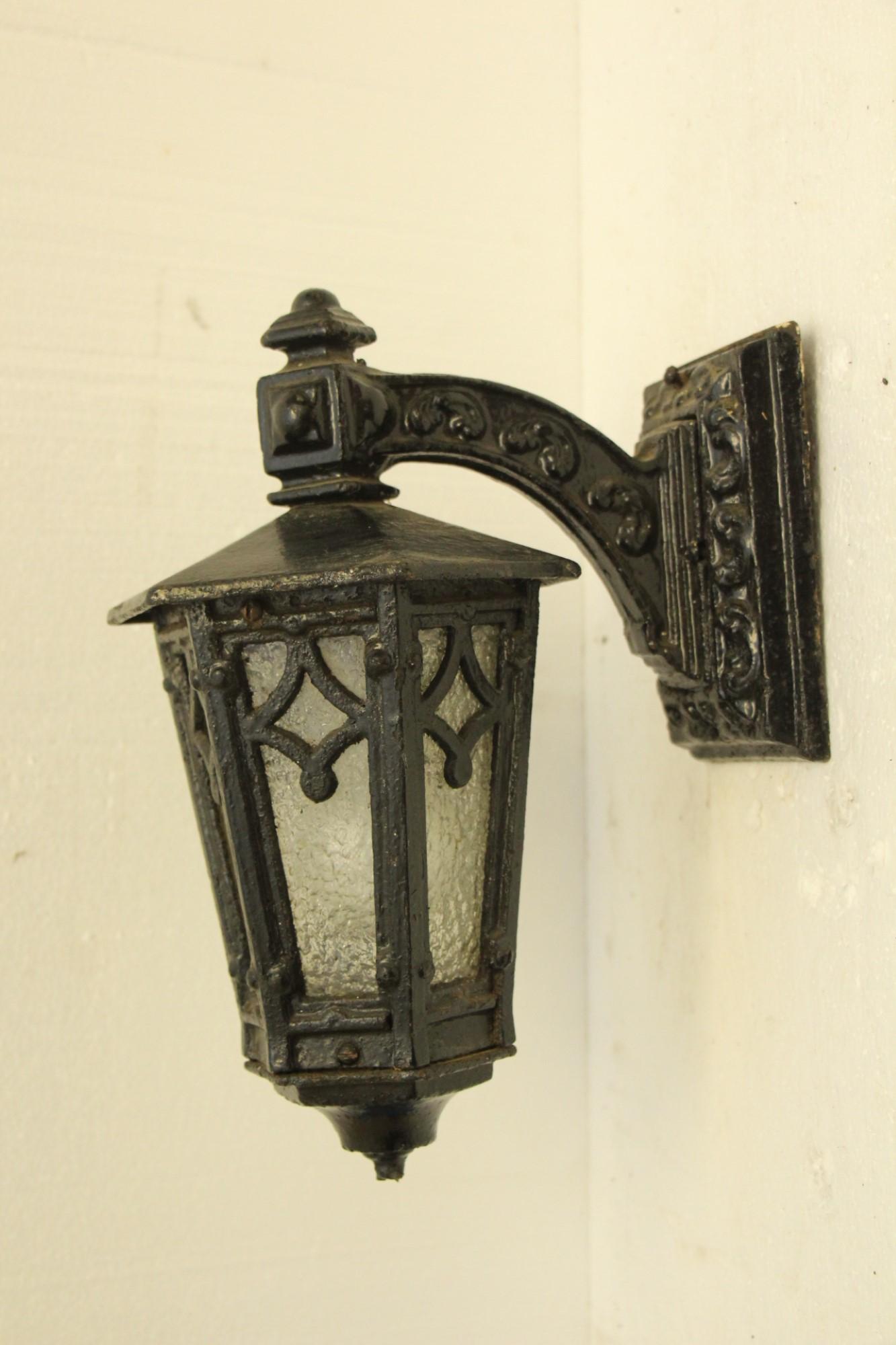American 1910s Arts & Crafts Heavy Cast Iron Exterior Lantern Sconce, Single Available