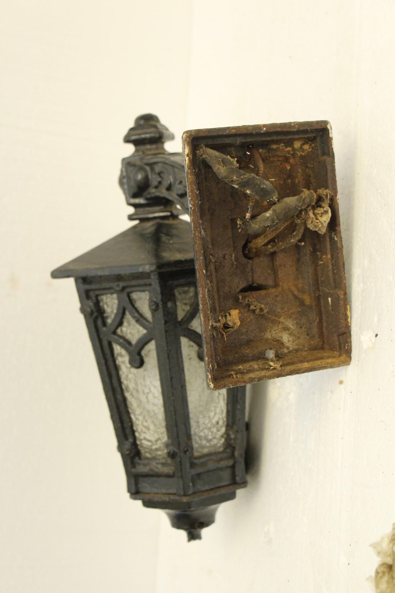 Early 20th Century 1910s Arts & Crafts Heavy Cast Iron Exterior Lantern Sconce, Single Available