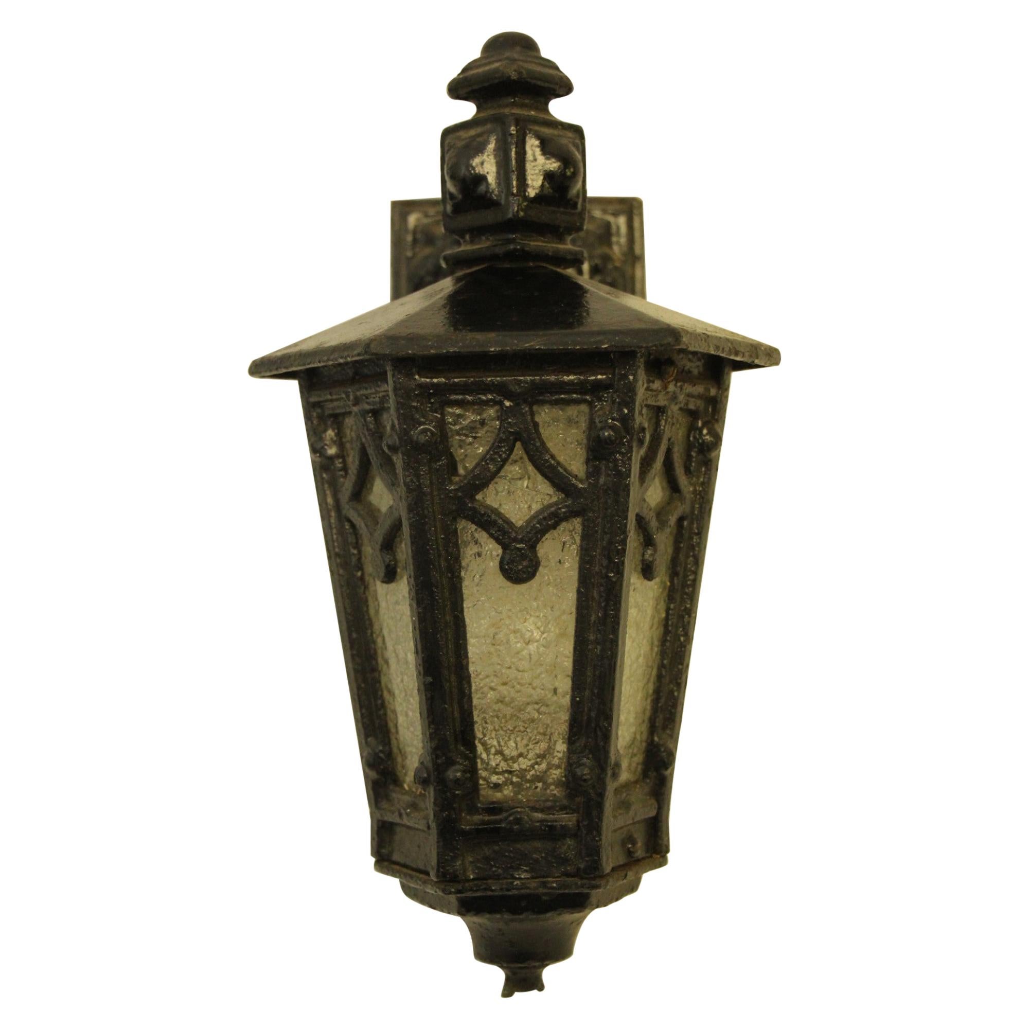 1910s Arts & Crafts Heavy Cast Iron Exterior Lantern Sconce, Single Available