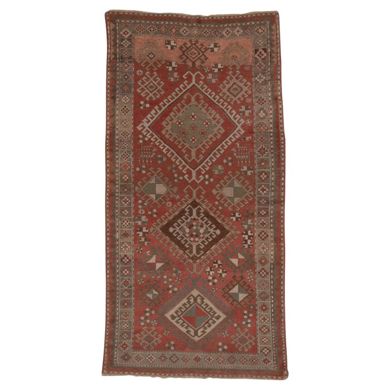 1910s Beautiful Caucasian Kazak Rug, Red Field, Olive Green and Brown ...