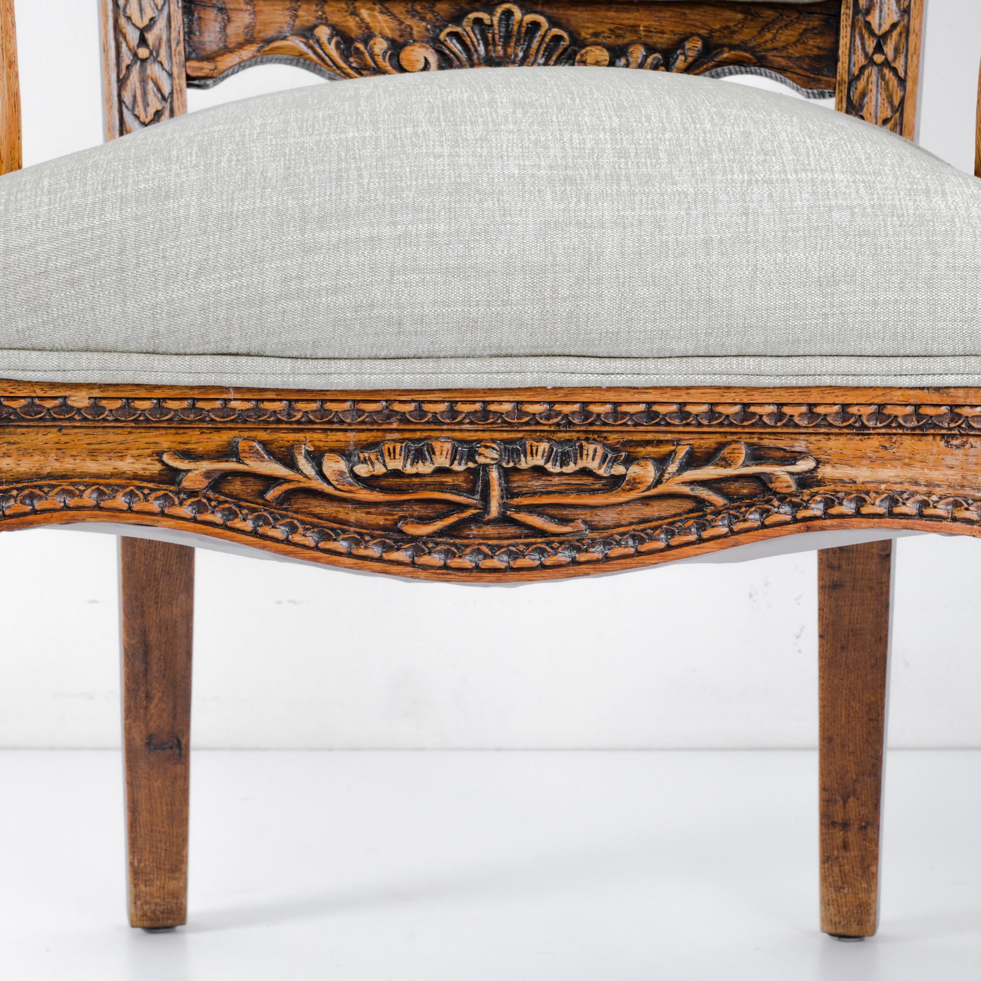 1910s Belgian Oak Carved Upholstered Armchairs, a Pair 10