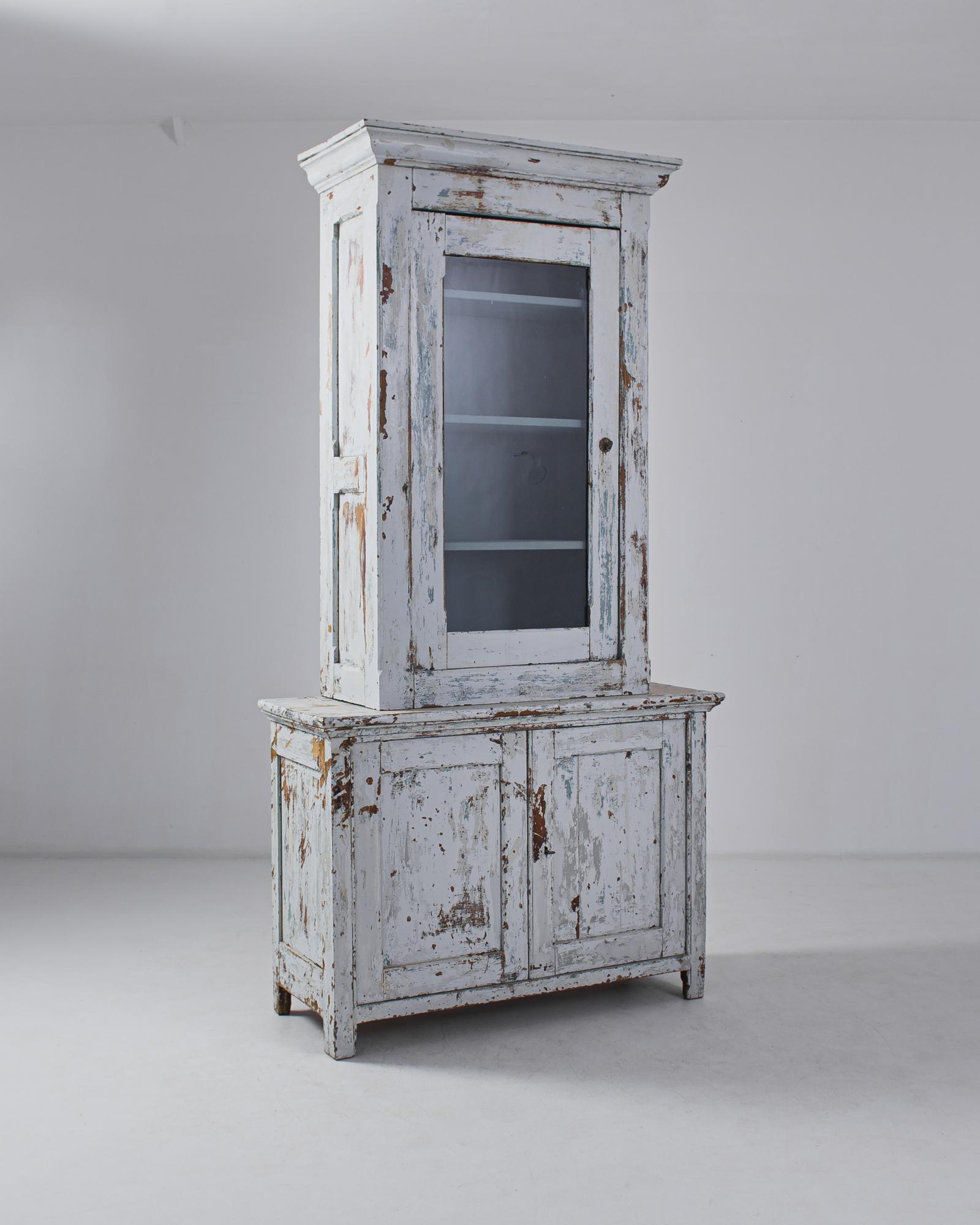 Glass 1910s Belgian White Patinated Vitrine For Sale