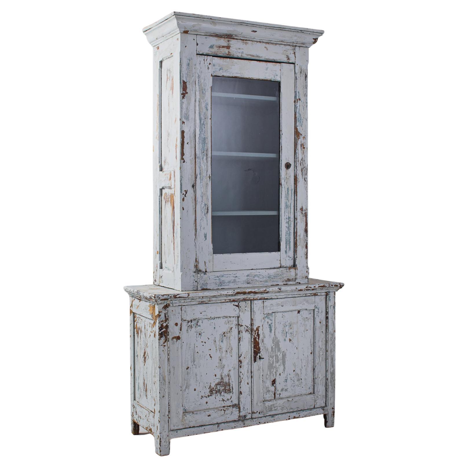 1910s Belgian White Patinated Vitrine