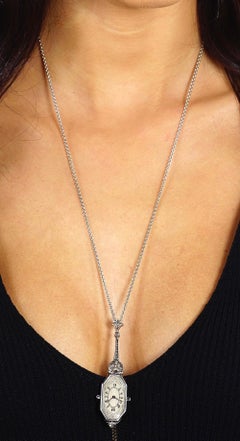 1910s Belle Époque Diamond Platinum Pendant Pocket Watch Chain Necklace