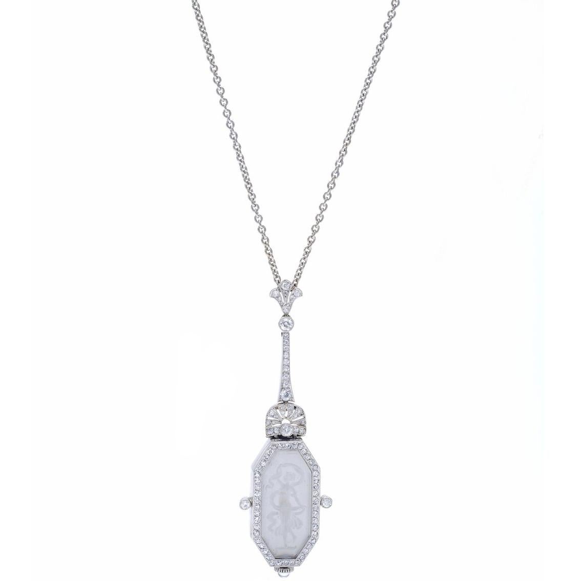 1910s Belle Époque Diamond Platinum Pendant Pocket Watch Chain Necklace
