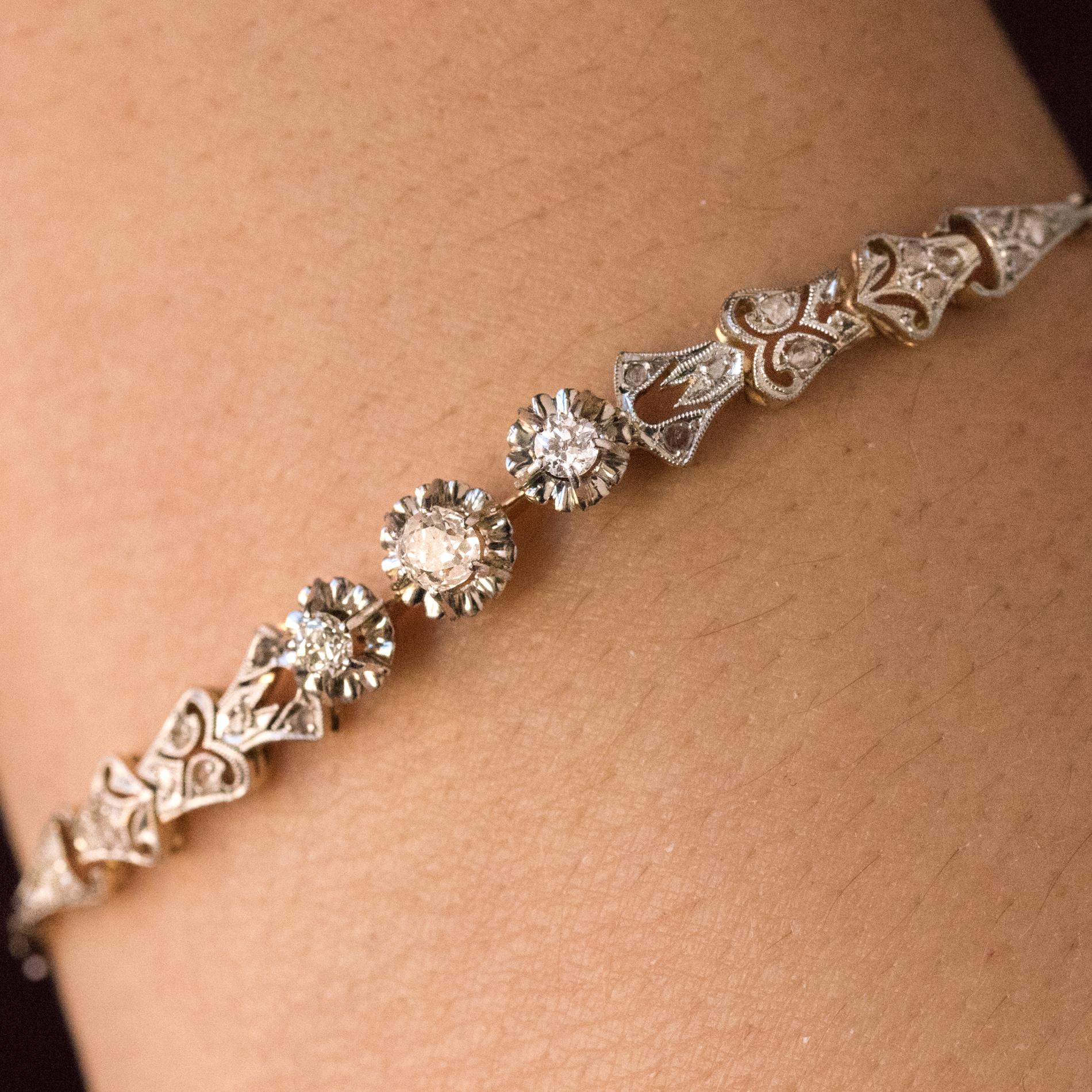 Belle Époque 1910s Belle Epoque Floral Pattern Diamonds Link Bracelet