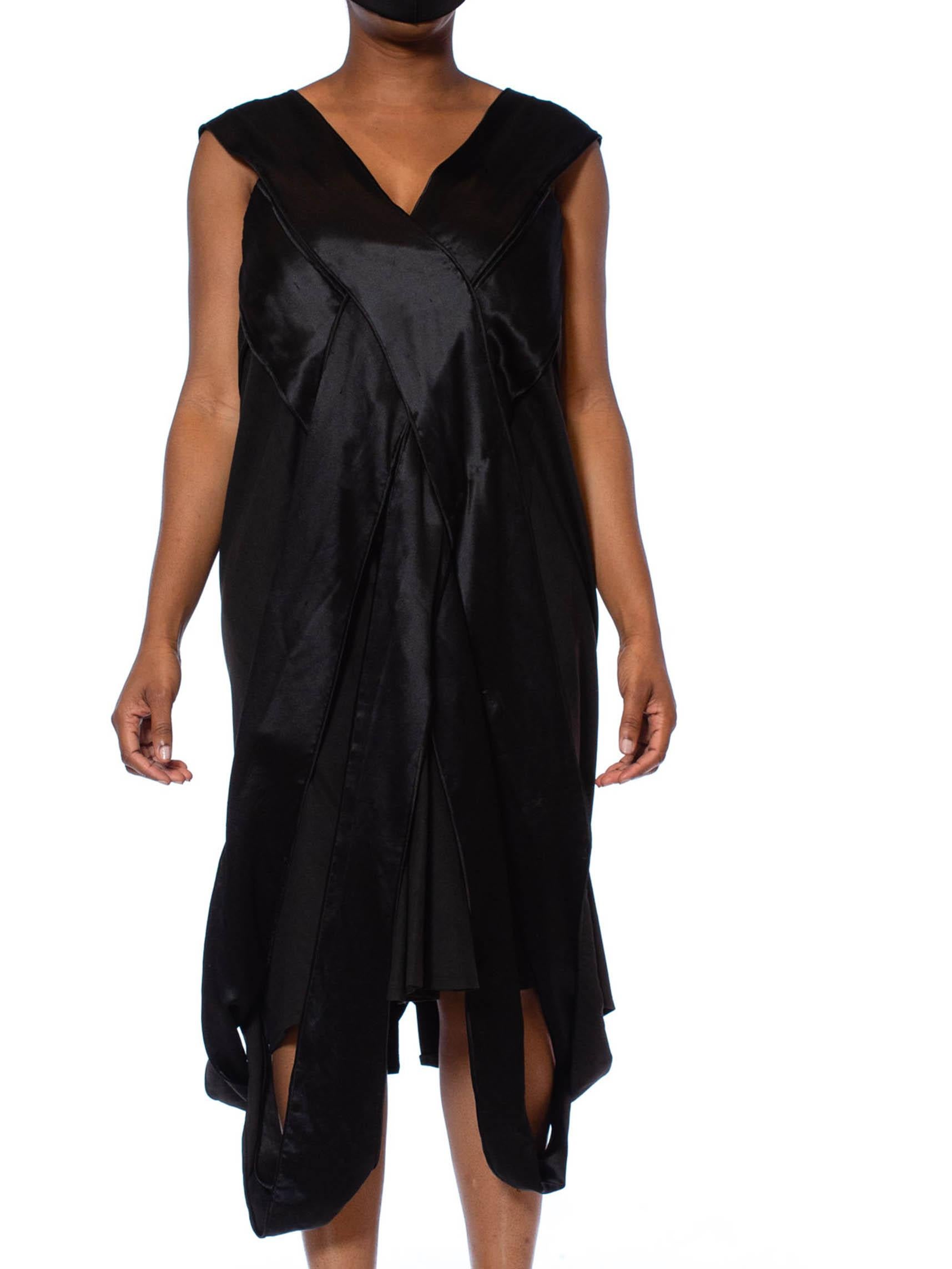 1910S Black Wool & Silk Satin Edwardian Avant Garde Dress For Sale 2