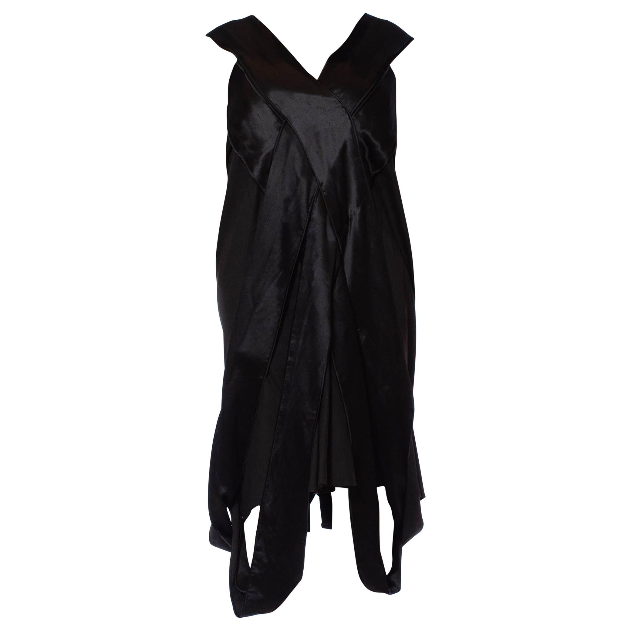 1910S Black Wool & Silk Satin Edwardian Avant Garde Dress For Sale