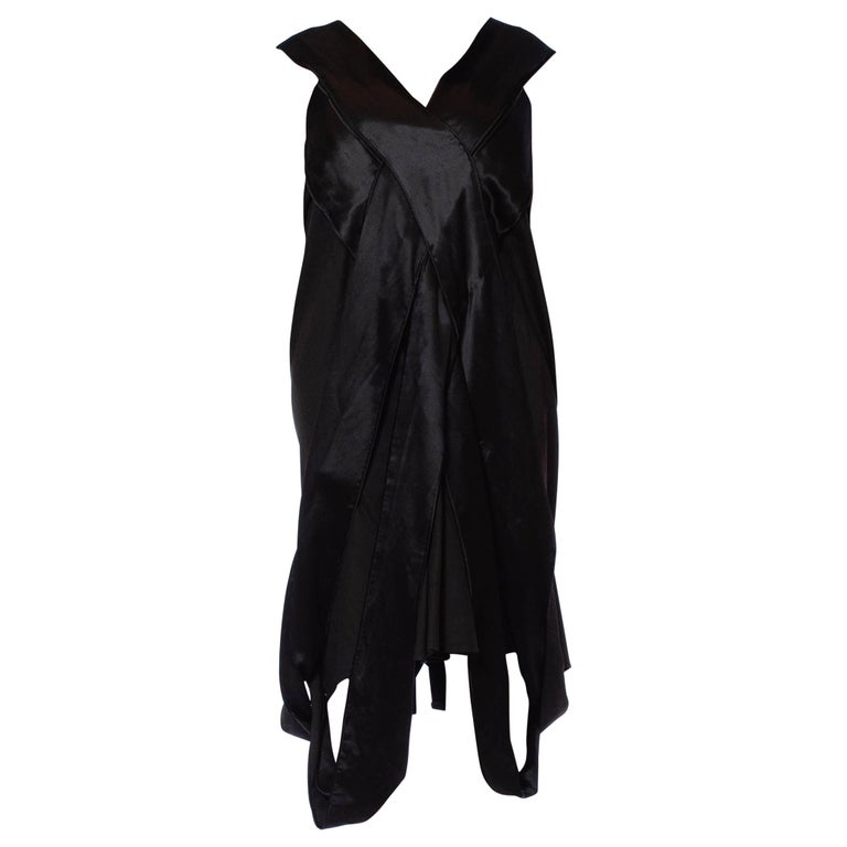 Edwardian Black Wool & Silk Satin Avant Garde Dress Edwardian Black Wool & Silk Satin Avant Garde Dress