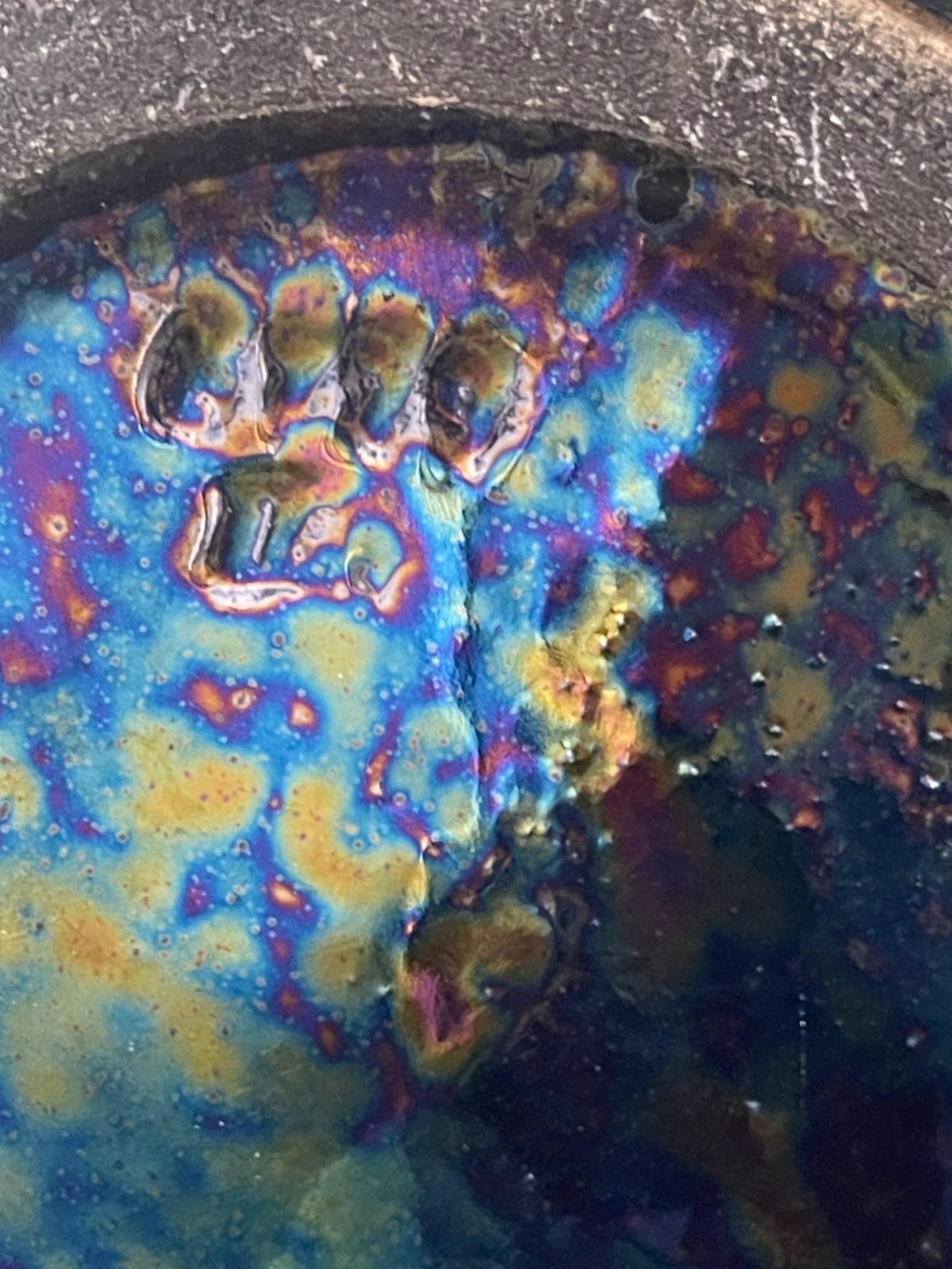 Vaso in vetro e ceramica iridescente blu di Weller Pottery in vendita 11
