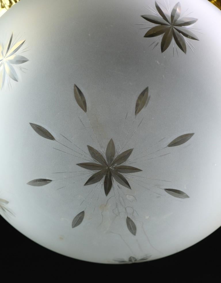 Brass Chandelier 5 Floral Star Design Pendant Light Frosted Shades  For Sale 4