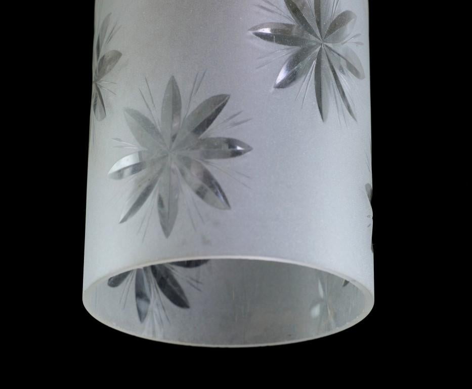 Etched Brass Chandelier 5 Floral Star Design Pendant Light Frosted Shades  For Sale