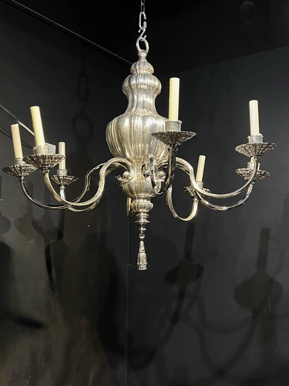 American 1910's Caldwell Silver Plated Chandelier with 8 Lights  For Sale
