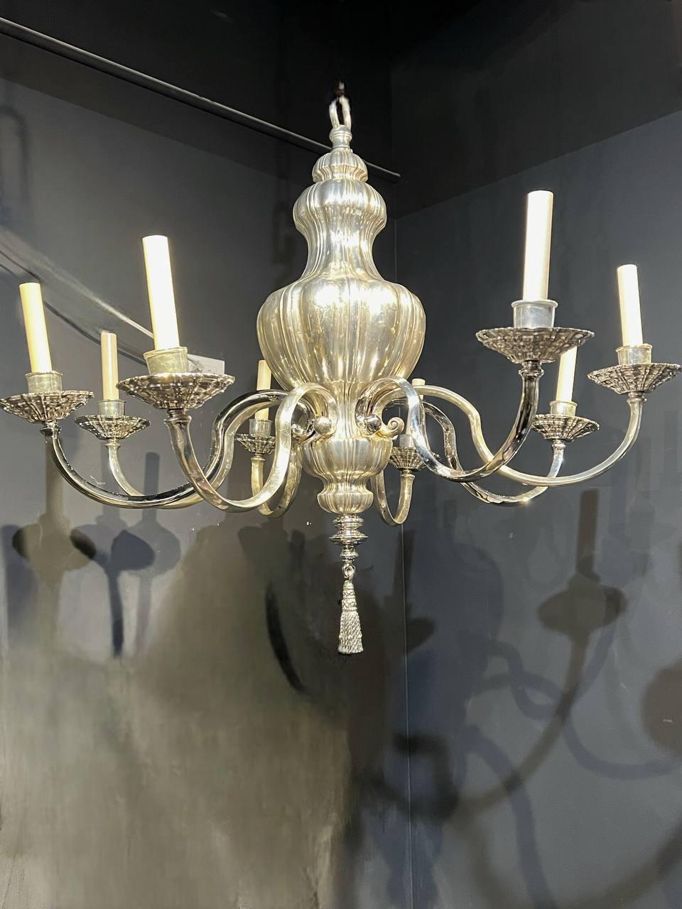 1910's Caldwell Silver Plated Chandelier with 8 Lights  In Good Condition For Sale In New York, NY