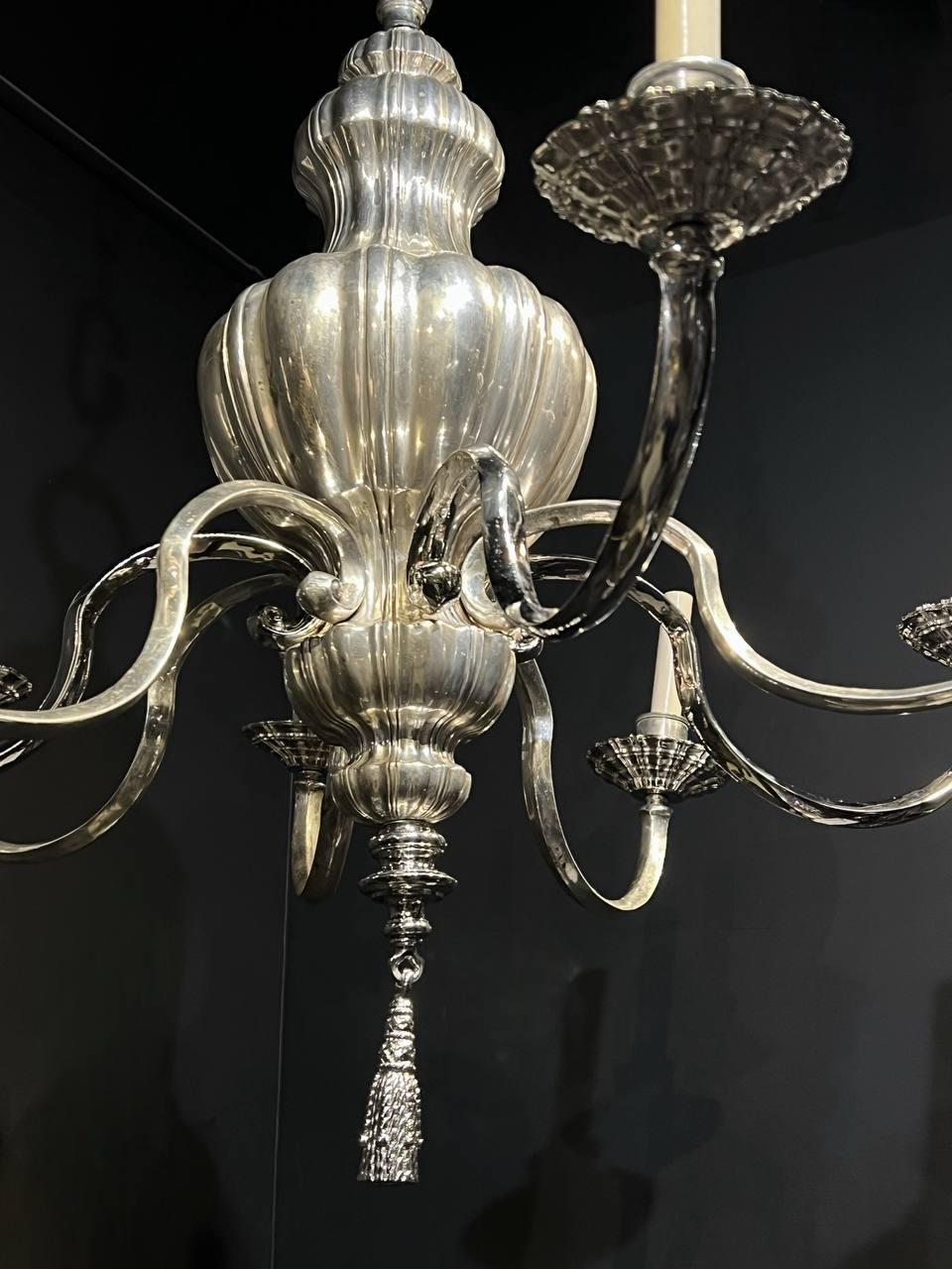 Early 20th Century 1910's Caldwell Silver Plated Chandelier with 8 Lights  For Sale