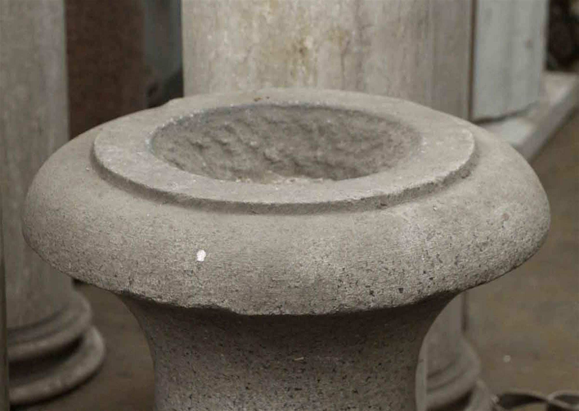 Gray carved limestone urn bird fountain from the 1910s. This can be seen at our 400 Gilligan St location in Scranton, PA.