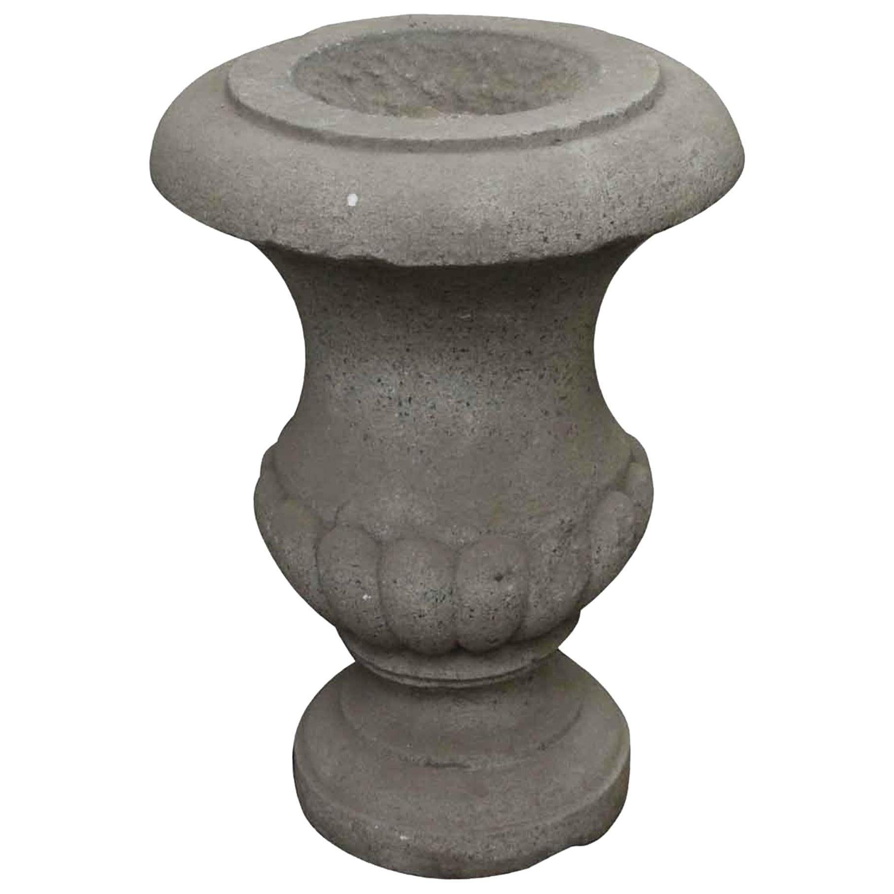 1910s Carved Gray Limestone Bird Fountain Urn