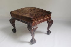 1910s Chippendale Mahogany Ottoman or Stool with Original Velvet Upholstery