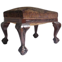 1910s Chippendale Mahogany Ottoman or Stool with Original Velvet Upholstery