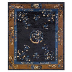 1910s Classic Navy Blue Brown Floral Antique Chinese Peking Rug 8
2"x9
8" Carpet