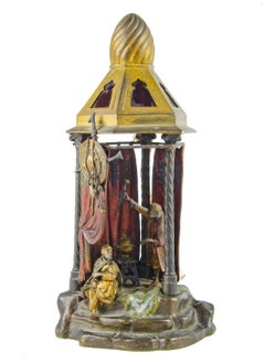 Orientalische Tischlampe aus Bronze, kalt bemalt, 1910, von Franz Bergmann, Österreich