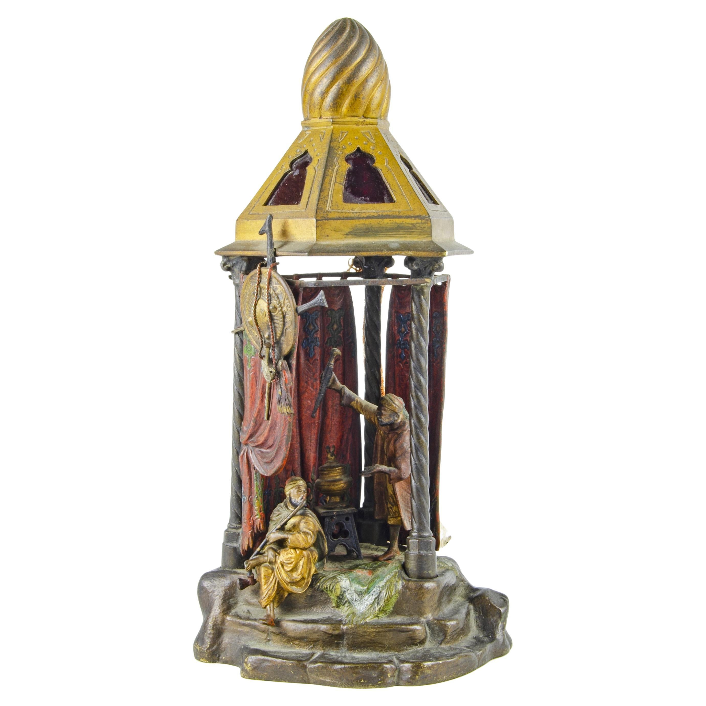 1910s Cold-Painted Orientalist Bronze Table Lamp by Franz Bergmann, Austria