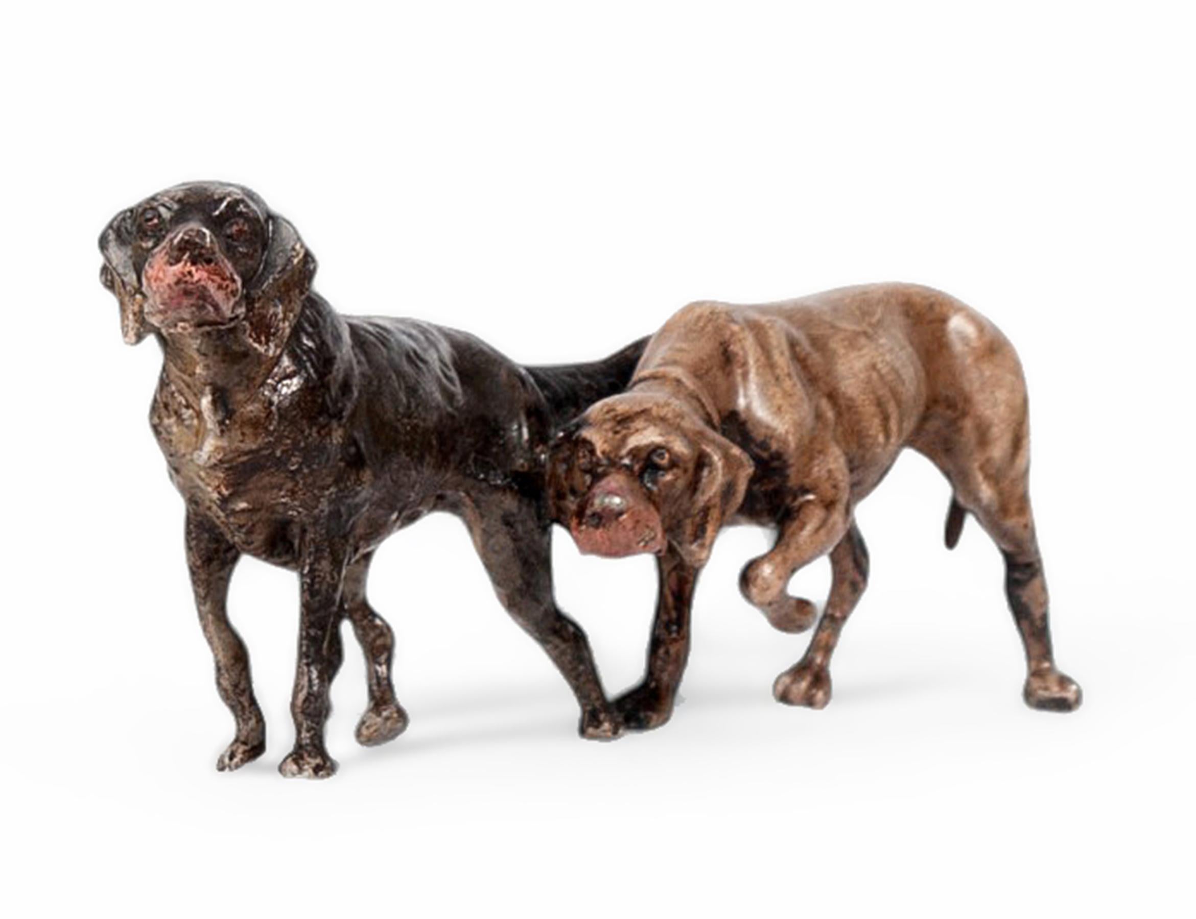 Art Nouveau 1910s Cold-Painted Small Bronze Hounds/Dogs Figurine by Franz Bergmann, Austria For Sale