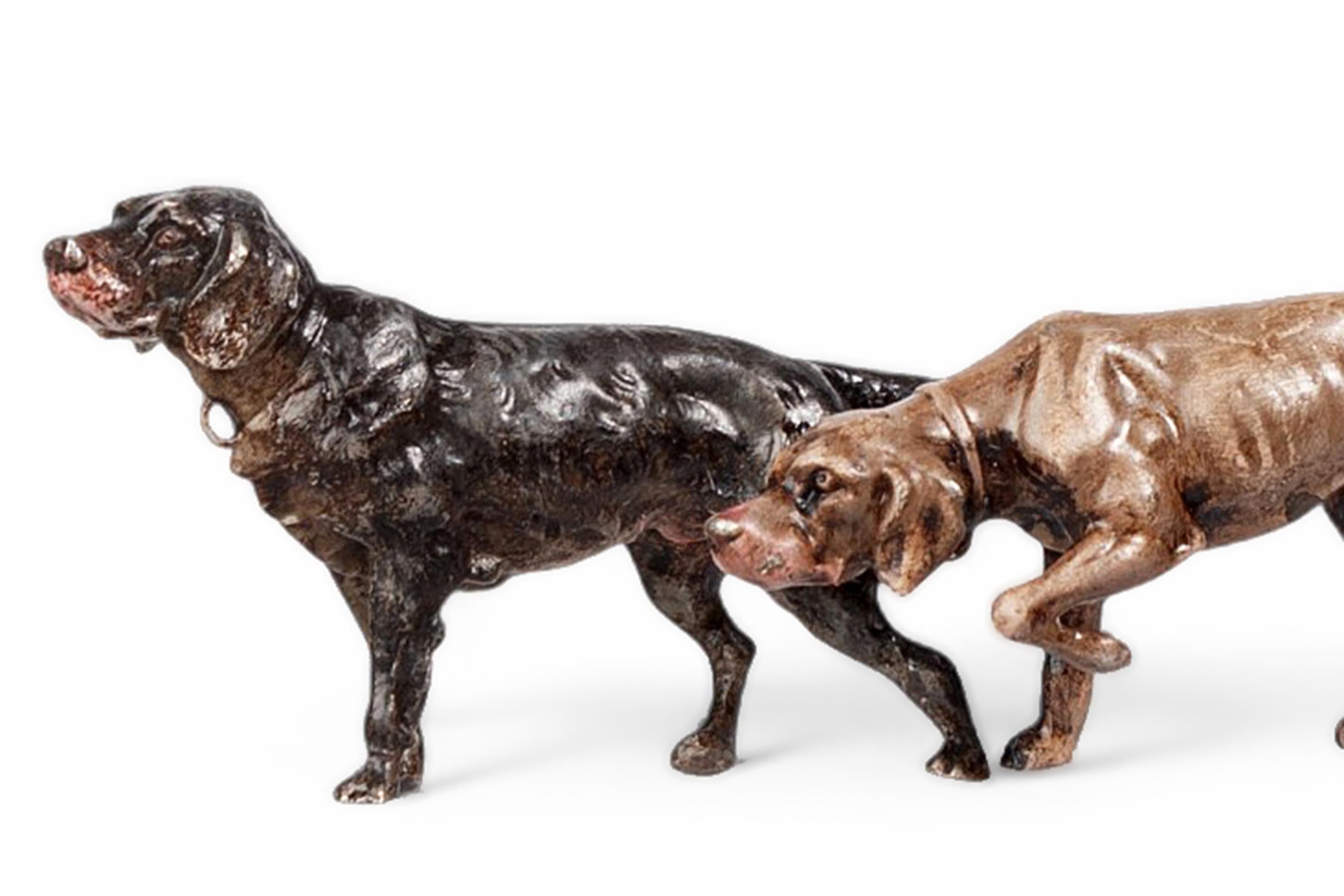 1910s Cold-Painted Small Bronze Hounds/Dogs Figurine by Franz Bergmann, Austria For Sale 1