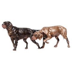 1910s Cold-Painted Small Bronze Hounds/Dogs Figurine by Franz Bergmann, Austria