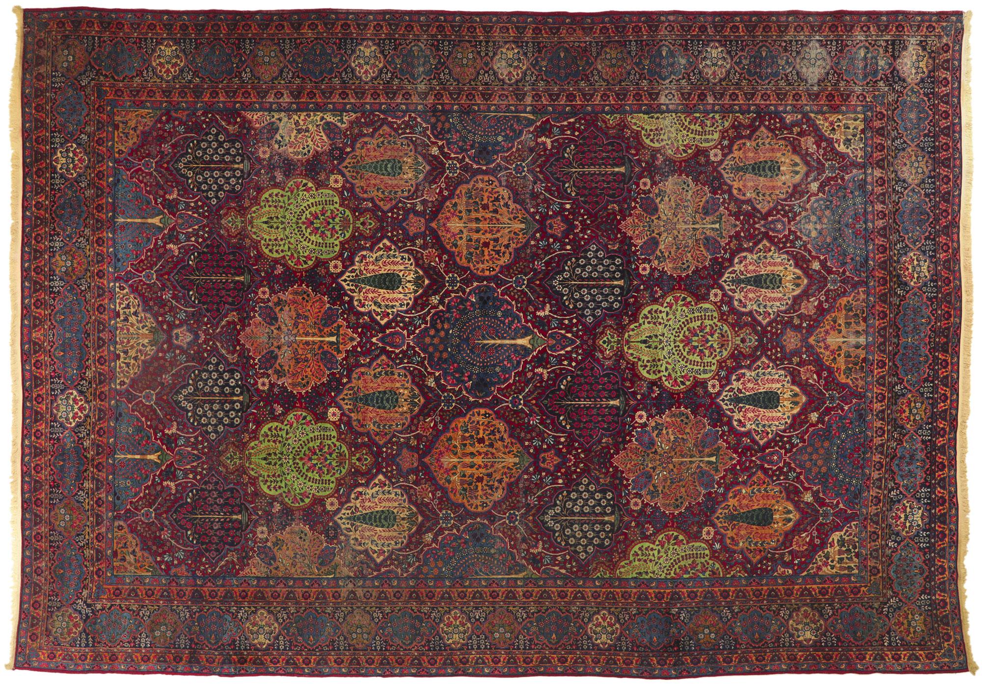 Tappeto persiano Yazd colorato del 1910 con stile moderno in vendita 2