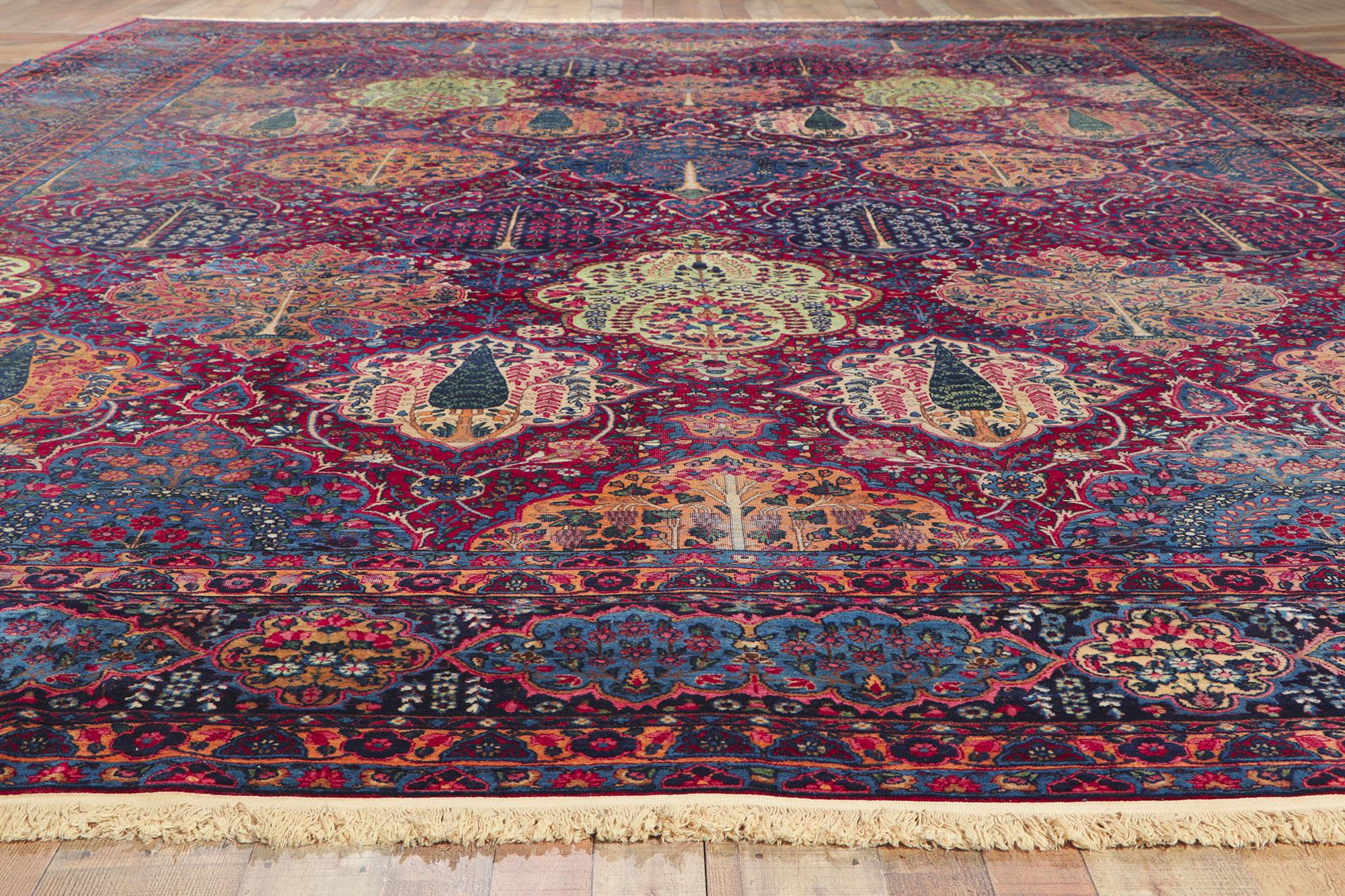 Lana Tappeto persiano Yazd colorato del 1910 con stile moderno in vendita