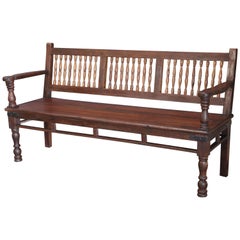 1910s Custom-Made Solid Teak Wood Bench from the British Cantonment in Calcutta