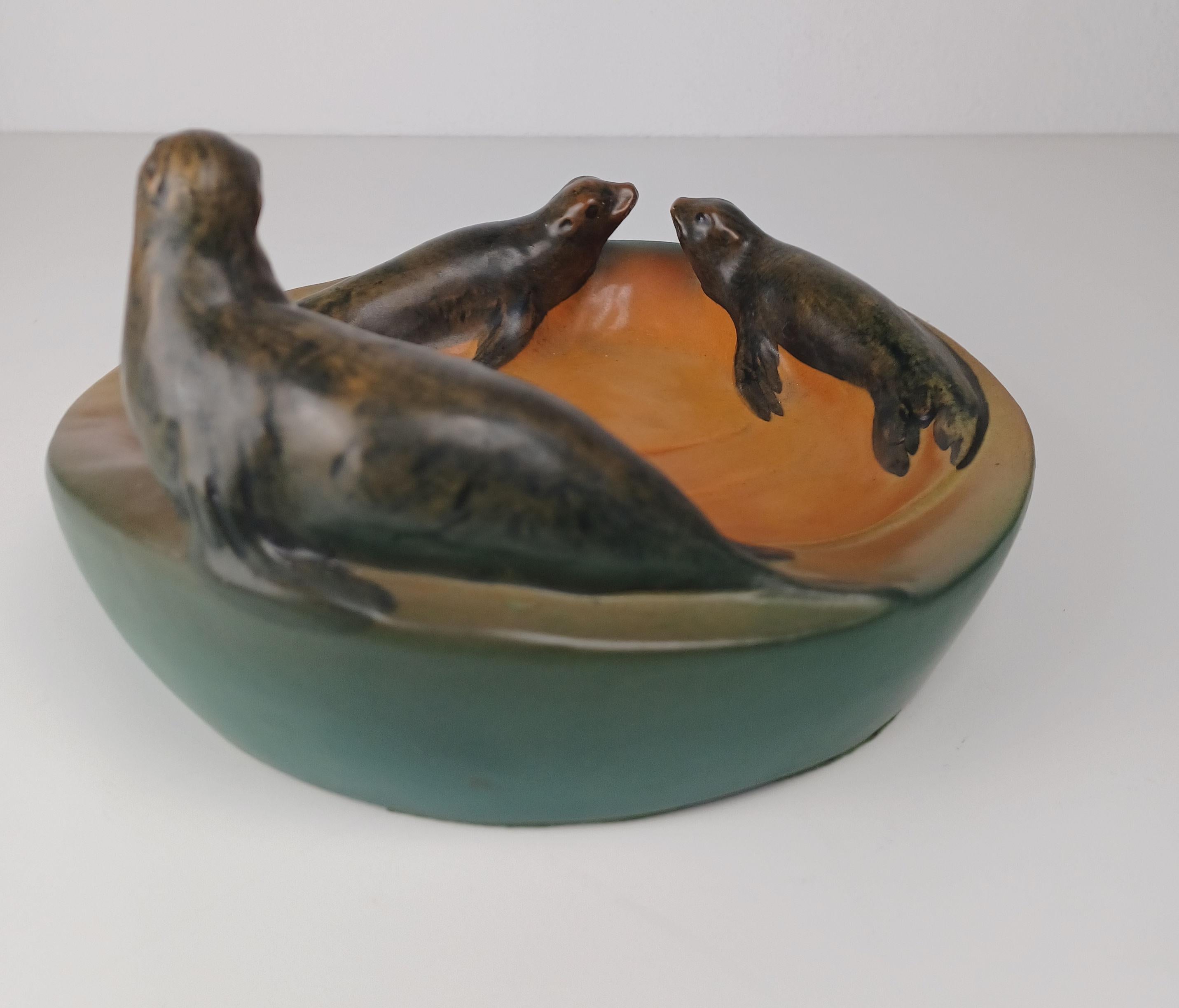 1910's Danish Art Nouveau Handcrafted Sealion Bowl - Ash Tray by P. Ipsens Enke For Sale 1