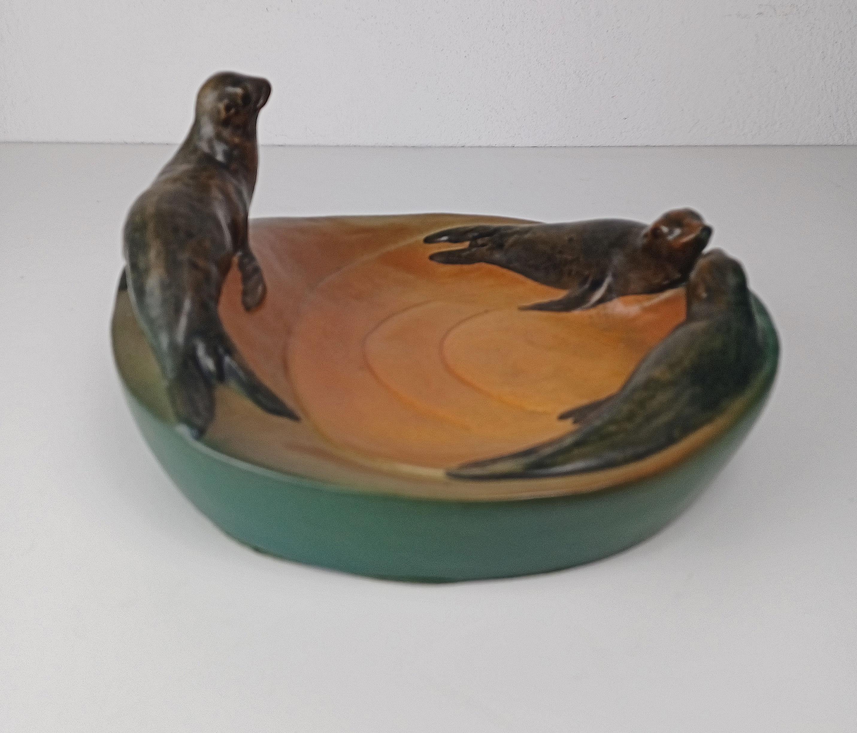 1910's Danish Art Nouveau Handcrafted Sealion Bowl - Ash Tray by P. Ipsens Enke For Sale 2