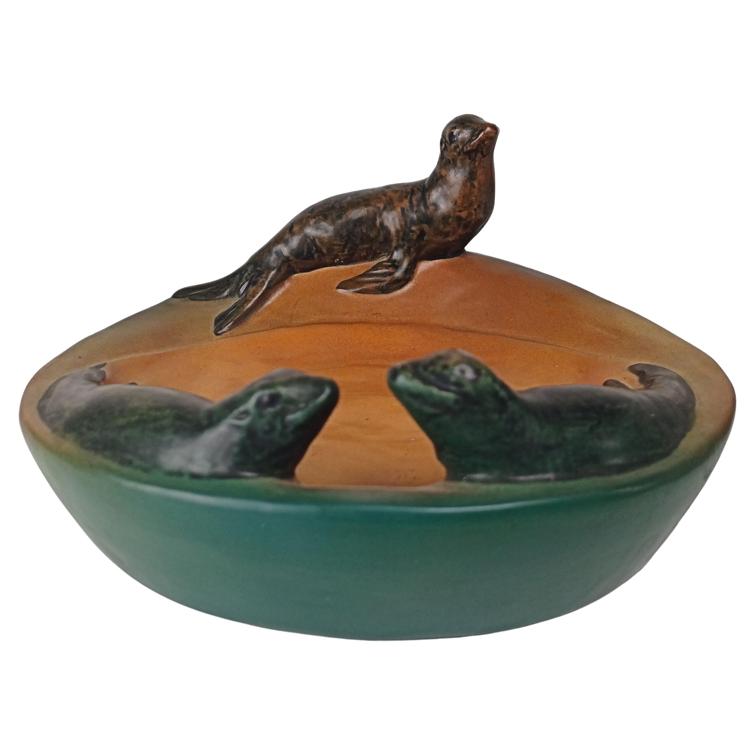 1910's Danish Art Nouveau Handcrafted Sealion Bowl - Ash Tray by P. Ipsens Enke For Sale