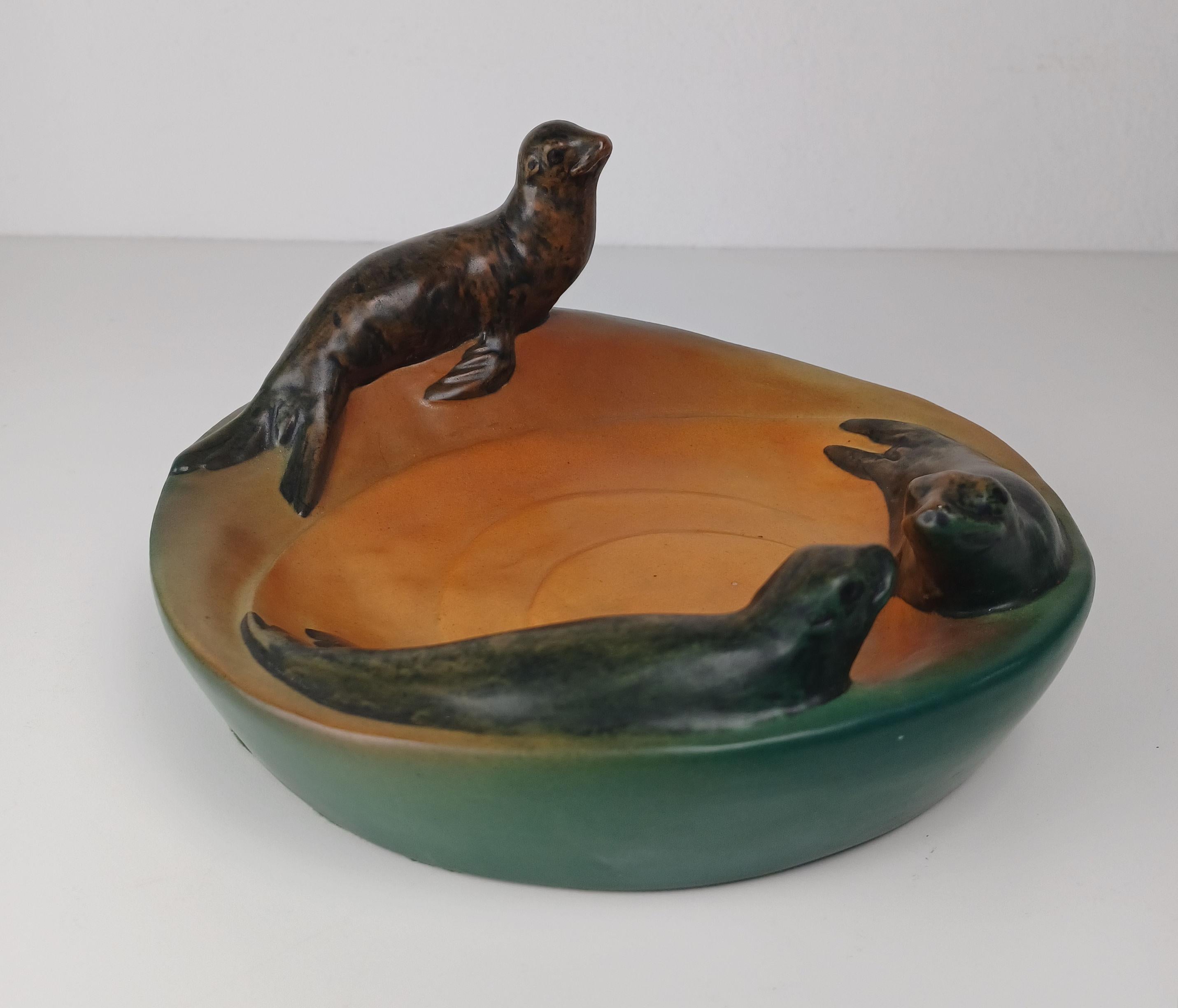 1910's Danish Art Nouveau Handcrafted Sealion Bowl - Ash Tray by P. Ipsens Enke For Sale 3