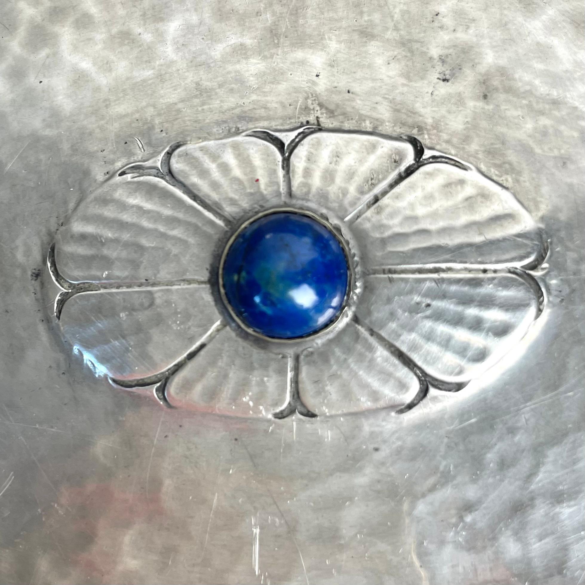 1910s Danish Jugend Confectionary Bowl, Pewter with inlayed Lapis Lazuli 1