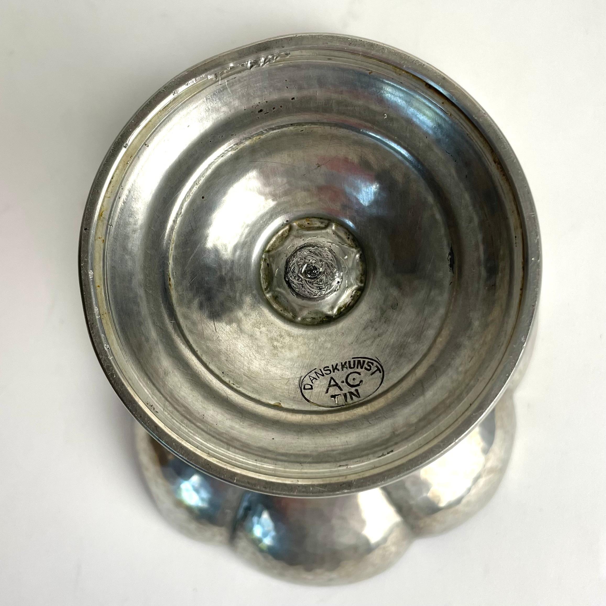 1910s Danish Jugend Confectionary Bowl, Pewter with inlayed Lapis Lazuli 2