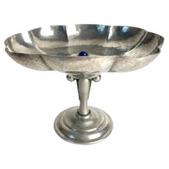 1910s Danish Jugend Confectionary Bowl, Pewter with inlayed Lapis Lazuli