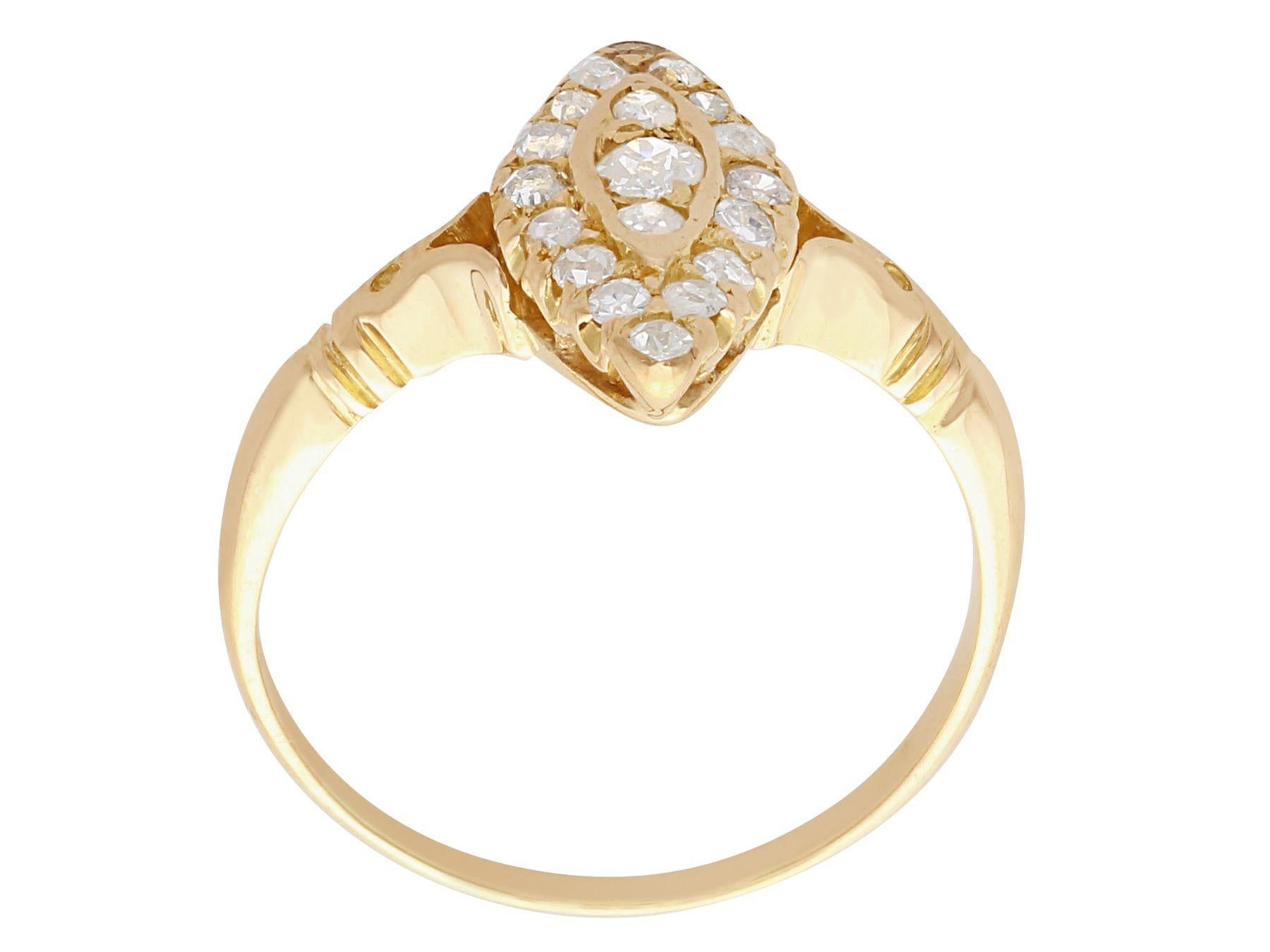 Women's 1910s Diamond and Yellow Gold Marquise Ring For Sale