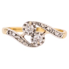 1910s Diamonds 18 Karat Yellow Gold Platinum You and Me Ring