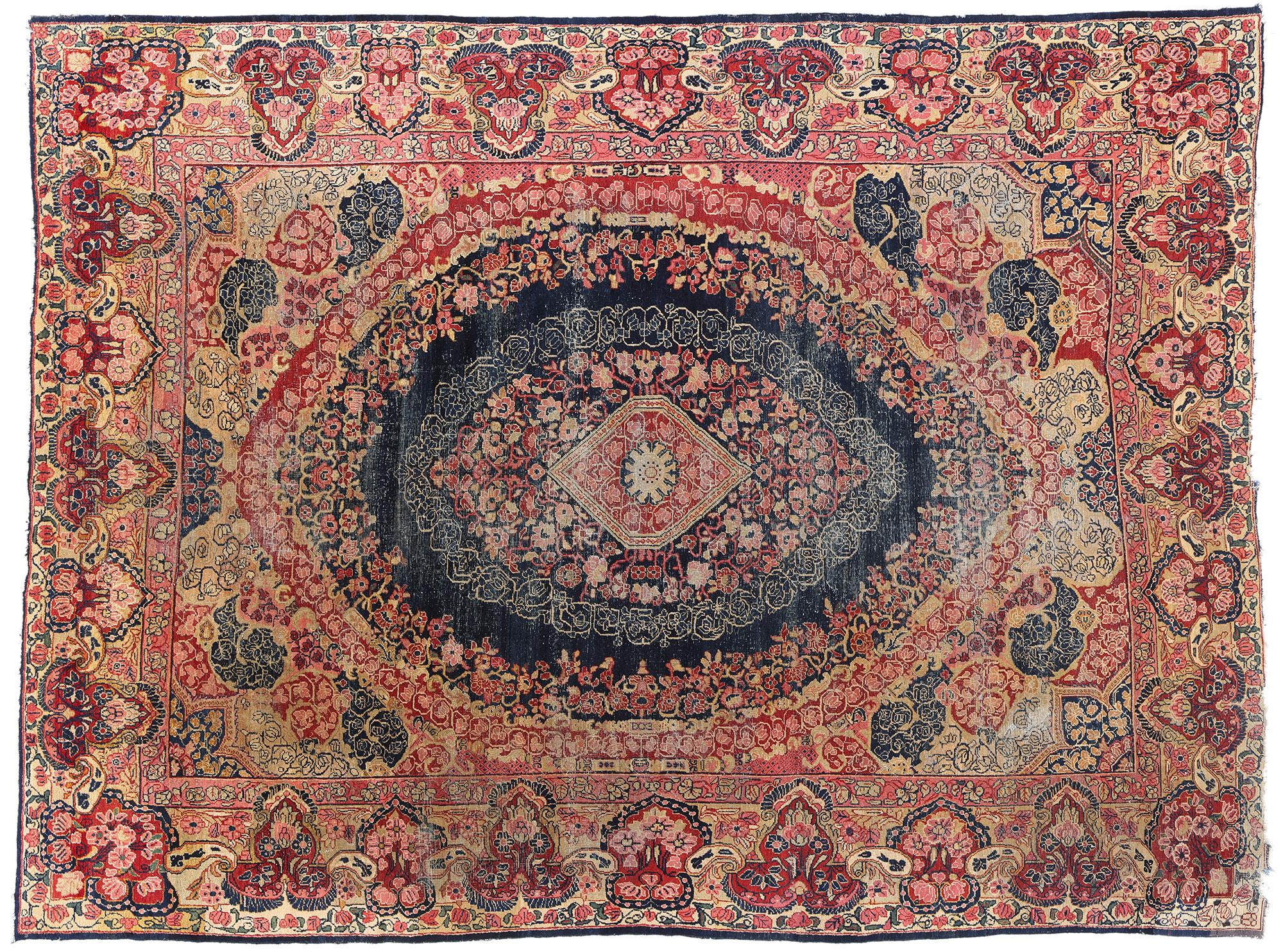 Tapis persan Mahal ancien vieilli des années 1910 avec style traditionnel en vente 2